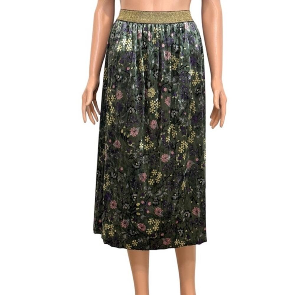 ModCloth XL floral velvet pleated midi swing skirt SK2 3642
